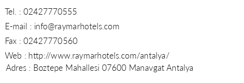 Raymar Hotel & Resort telefon numaralar, faks, e-mail, posta adresi ve iletiim bilgileri